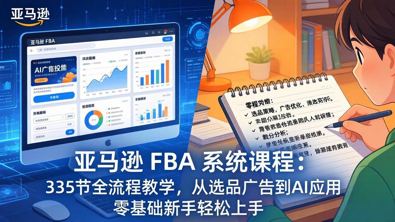 （17744期）亚马逊 FBA 系统课程（更新26年3月）335节全流程教学，从选品广告到AI应用，零基础新手轻松上手-尤课网创