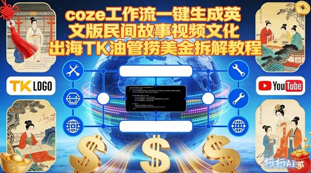 Coze扣子工作流一键生成英文版民间故事视频，文化出海TK油管捞美金拆解教程-尤课网创