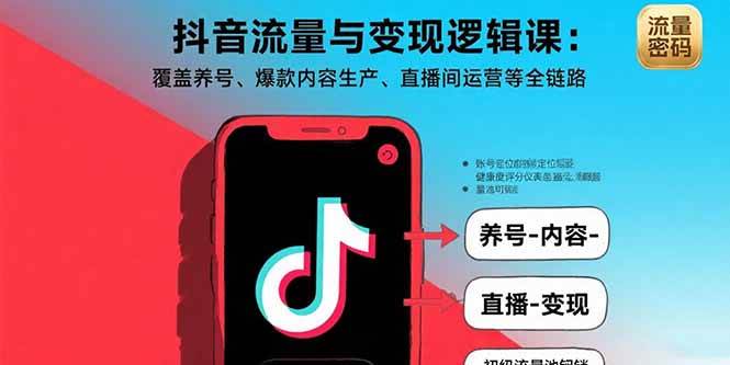 （15824期）抖音流量与变现逻辑课：覆盖养号、爆款内容生产、直播间运营等全链路-尤课网创