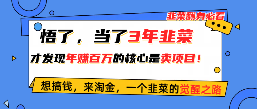 （10759期）悟了，当了3年韭菜，才发现网赚圈年赚100万的核心是卖项目，含泪分享！-尤课网创