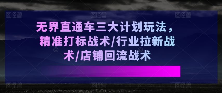 无界直通车三大计划玩法，精准打标战术/行业拉新战术/店铺回流战术-尤课网创