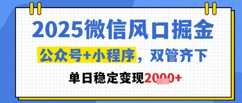 2025微信风口掘金，公众号+小程序双管齐下，单日稳定变现1k+-尤课网创