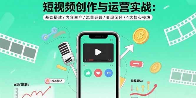 （15819期）短视频创作与运营实战：基础搭建/内容生产/流量运营/变现闭环/4大核心模块-尤课网创