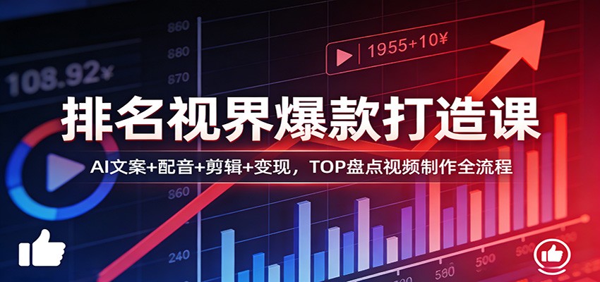 排名视界爆款打造课:AI文案+配音+剪辑+变现,TOP盘点视频制作全流程-尤课网创