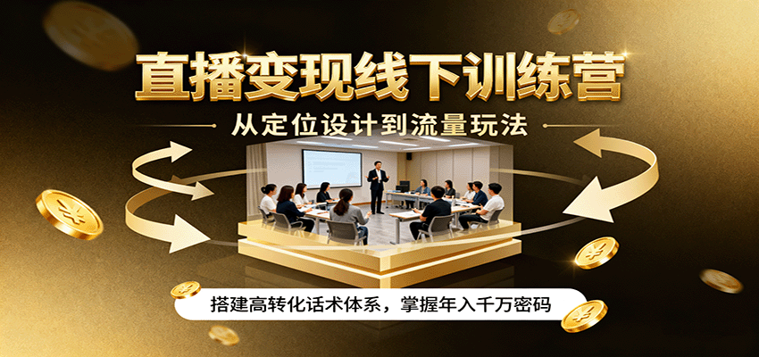 直播变现线下训练营，从定位设计到流量玩法，搭建高转化话术体系，掌握年入千万密码-尤课网创