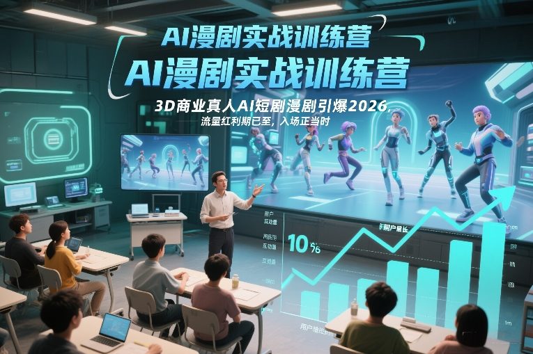 AI漫剧实战训练营，3D商业真人AI短剧漫剧引爆2026，流量红利期已至，入场正当时-尤课网创