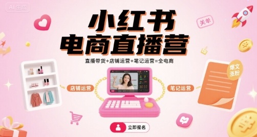 小红书电商直播营，直播带货+店铺运营+笔记运营=全电商-尤课网创