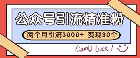公众号精准粉引流玩法，2个月3000+精准粉，变现30个W-尤课网创
