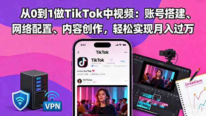 （16461期）从0到1做TikTok中视频：账号搭建、网络配置、内容创作，轻松实现月入过万-尤课网创