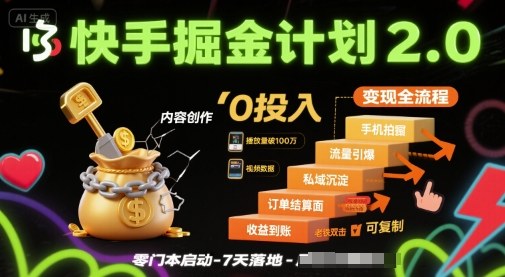 快手掘金计划2.0，快手电商变现全流程，简单可复制，0投入-尤课网创
