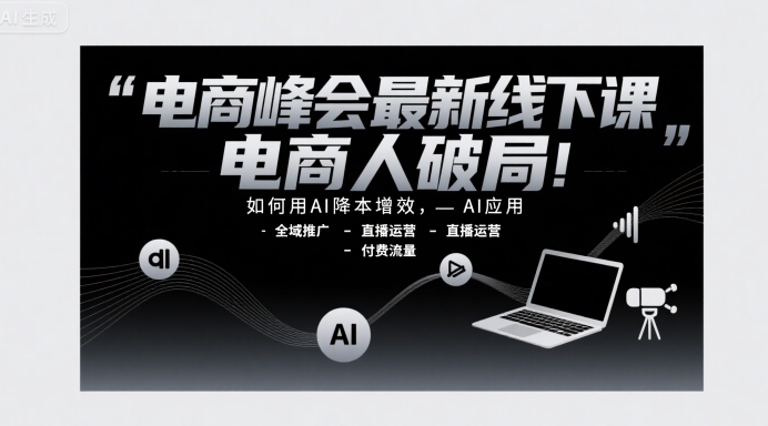 电商峰会最新线下课，电商人破局，如何用AI降本增效，AI应用-全域推广-直播运营-付费流量-尤课网创
