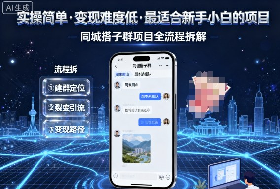 实操简单，变现难度低，最适合新手小白做的项目，每天轻松收入3张，同城搭子群项目全流程拆解-尤课网创
