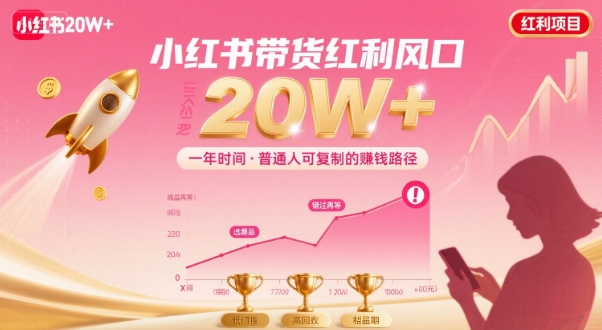 一年时间靠小红书带货项目年入20w+，最不能错的大红利项目-尤课网创