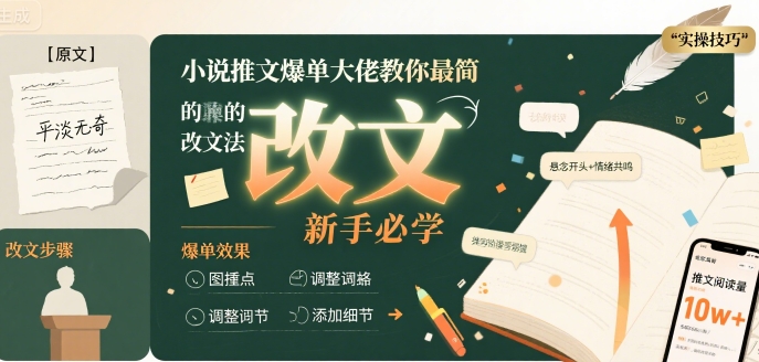 小说推文爆单大佬教你最简单的改文方法实操课，新手必学-尤课网创