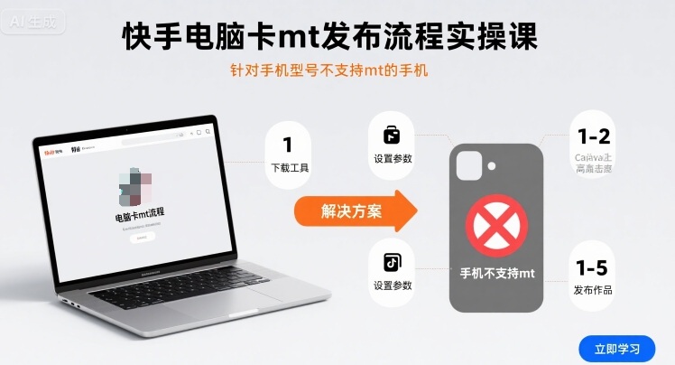 快手电脑卡mt发布流程实操课，针对手机型号不支持mt的手机-尤课网创