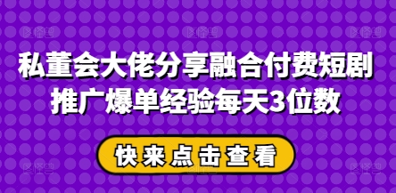 私董会大佬分享融合付费短剧推广爆单经验每天3位数-尤课网创