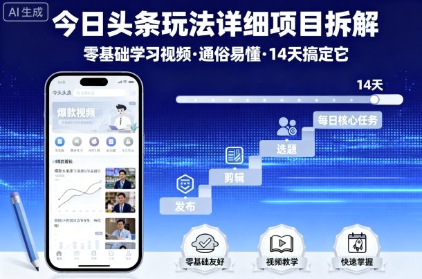 今日头条玩法详细项目拆解，零基础学习视频 通俗易懂 14天搞定它-尤课网创