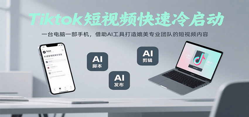 Tiktok短视频快速冷启动，一台电脑一部手机，借助AI工具打造媲美专业团队的短视频内容-尤课网创