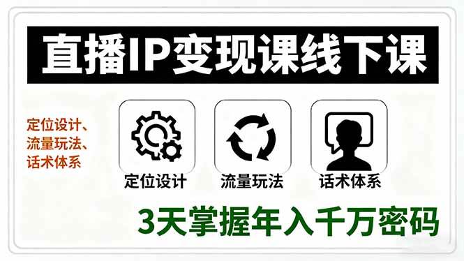 (16065期)直播IP变现课线下课,定位设计、流量玩法、话术体系,3天掌握年入千万密码-尤课网创