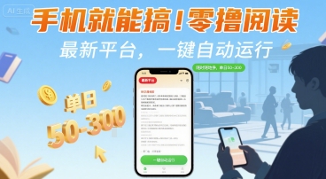 手机就能搞！零撸阅读挂G，最新平台，一键自动运行，随时随地挣，单日50-3张+【揭秘】-尤课网创