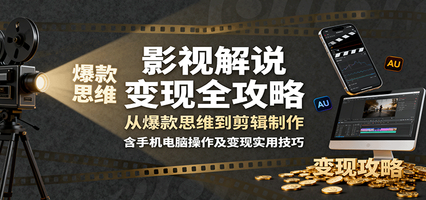 影视解说变现全攻略：从爆款思维到剪辑制作，含手机电脑操作及变现实用技巧-尤课网创