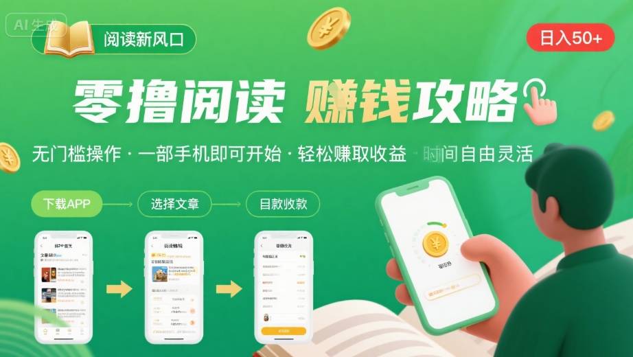 零撸阅读新风口，无门槛轻松挣，一部手机，日入 50-3张【揭秘】-尤课网创