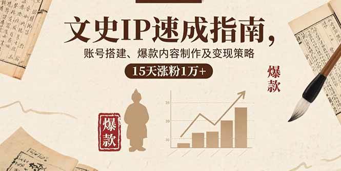 （15948期）文史IP速成指南，账号搭建、爆款内容制作及变现策略，15天涨粉1万+-尤课网创