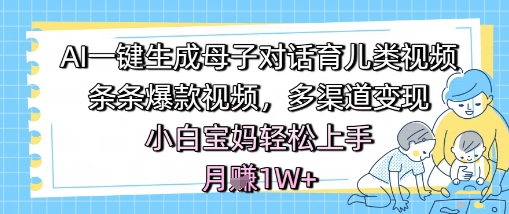 AI一键生成母子对话育儿类视频，条条爆款视频，多渠道变现，小白宝妈轻松上手，月入1W+-尤课网创
