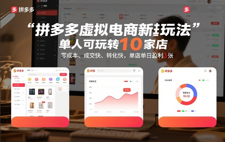 拼多多虚拟电商新玩法，单人可玩转10家店，零成本、成交快、转化快，单店单日盈利3张【揭秘】-尤课网创