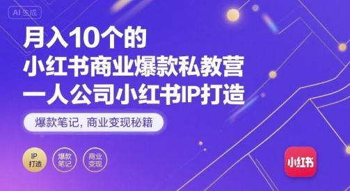 月入10个的小红书商业爆款私教营，一人公司小红书IP打造，爆款笔记，商业变现秘籍-尤课网创