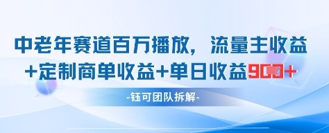 中老年赛道百万播放+流量主收益+定制收益，单日收益9张-尤课网创