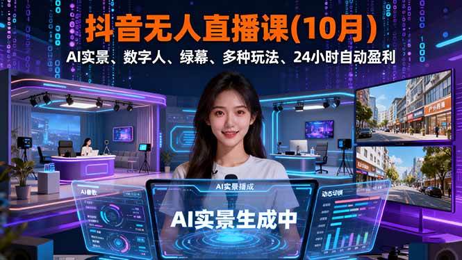 （16355期）抖音无人直播课(10月)，AI实景、数字人、绿幕、多种玩法、24小时自动盈利-尤课网创