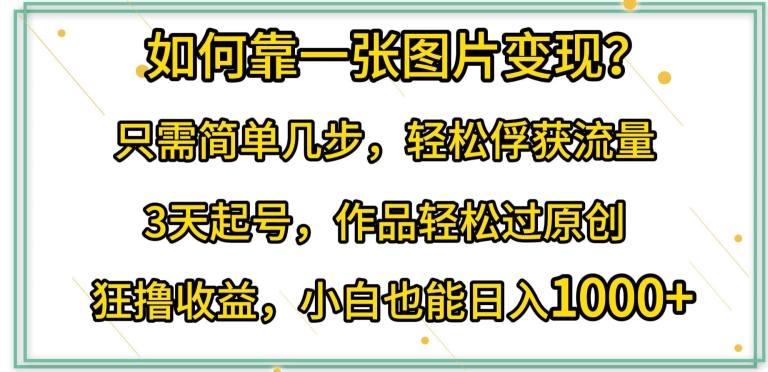 如何靠一张图片变现?只需简单几步，轻松俘获流量，3天起号，作品轻松过原创-尤课网创
