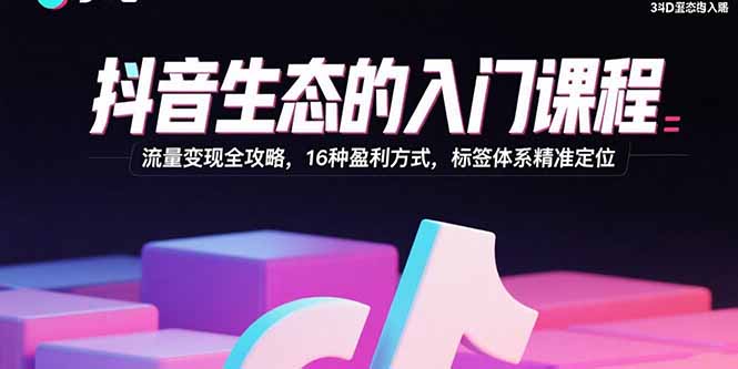 抖音生态的入门课程：流量变现全攻略，16种盈利方式，标签体系精准定位-尤课网创