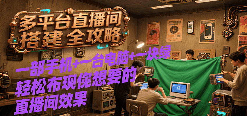 多平台直播间搭建全攻略，一部手机+一台电脑+一块绿布轻松实现你想要的直播间效果-尤课网创