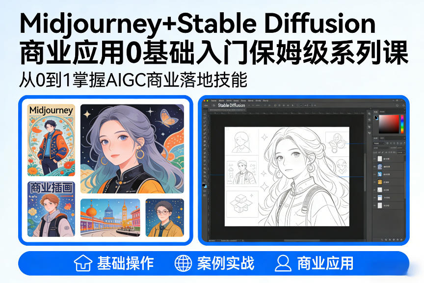 AIGC商业应用Midjourney+Stable Diffusion教程，0基础入门保姆级系列课-尤课网创