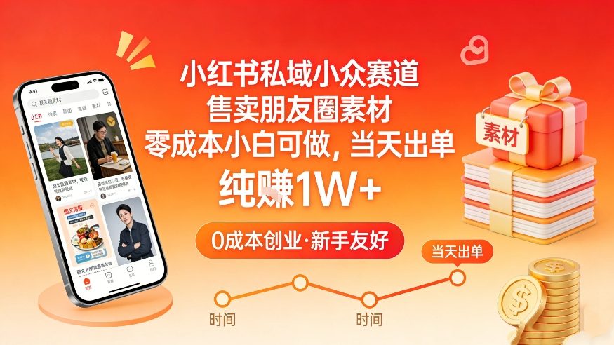 小红书私域小众赛道，售卖朋友圈素材，零成本小白可做，当天出单，月入1W+-尤课网创