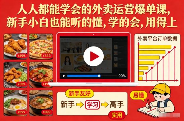 人人都能学会的外卖运营爆单课，新手小白也能听的懂，学的会，用得上-尤课网创