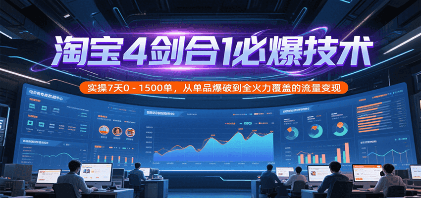 淘宝4剑合1必爆技术，实操7天0-1500单，从单品爆破到全火力覆盖的流量变现-尤课网创