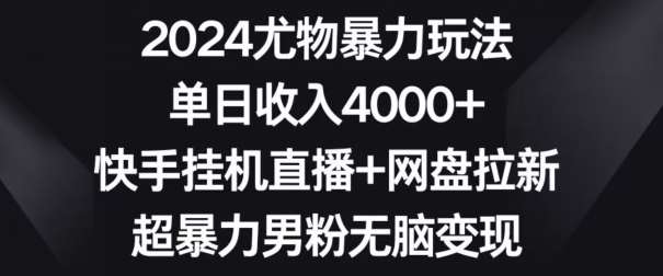 2024尤物暴力玩法，单日收入4000+，快手挂机直播+网盘拉新，超暴力男粉无脑变现【揭秘】-尤课网创