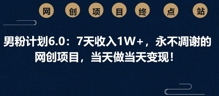 男粉计划6.0：7天收入1W+，永不凋谢的网创项目，当天做当天变现！-尤课网创
