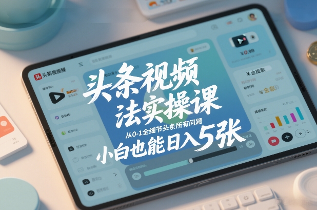 头条视频玩法实操课，从0-1全细节头条所有问题，小白也能日入5张-尤课网创