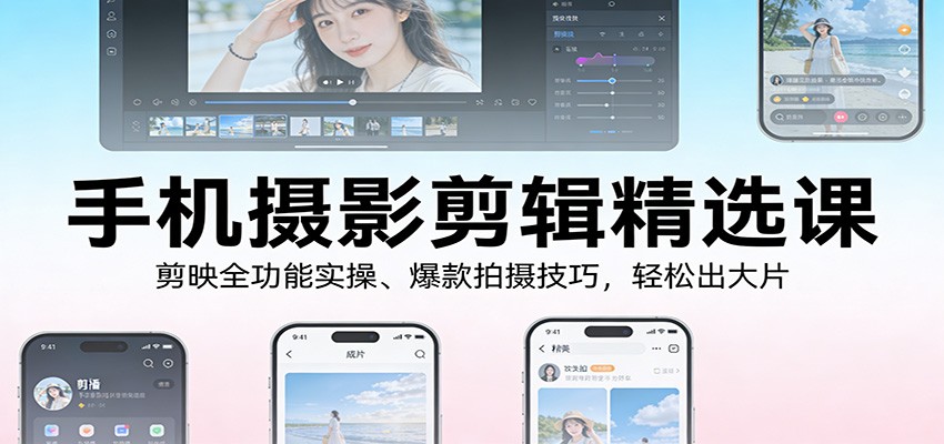 手机摄影剪辑精选课：剪映全功能实操、爆款拍摄技巧，轻松出大片-尤课网创