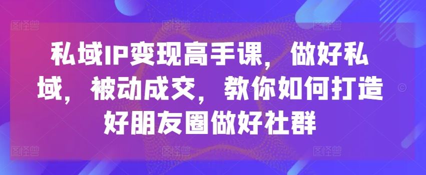 私域IP变现高手课，做好私域，被动成交，教你如何打造好朋友圈做好社群-尤课网创