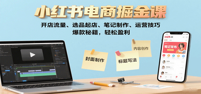 小红书电商掘金课：开店流量、选品起店、笔记制作、运营技巧，爆款秘籍，轻松盈利-尤课网创