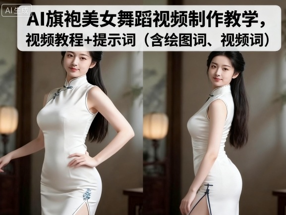 AI旗袍美女舞蹈视频制作教学,视频教程+提示词(含绘图词、视频词)-尤课网创