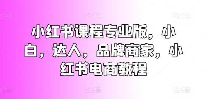 小红书课程专业版，小白，达人，品牌商家，小红书电商教程-尤课网创