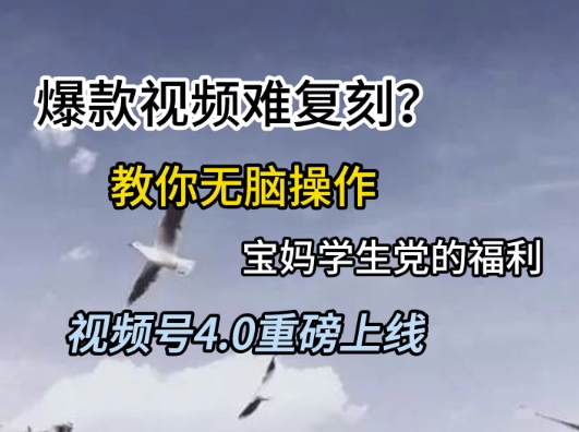 视频号4.0重磅上线，爆款视频难复刻？教你无脑操作宝妈学生党的福利-尤课网创