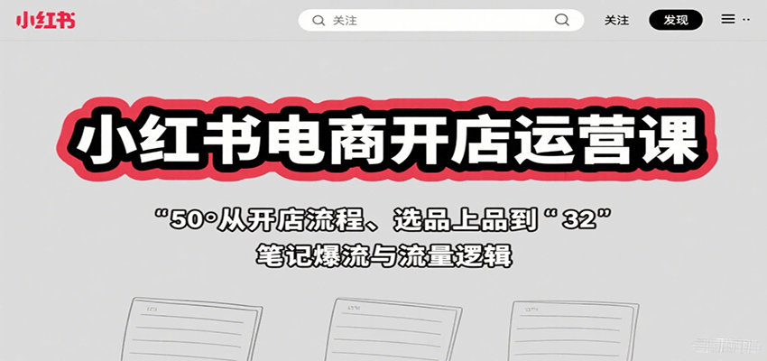 小红书电商开店运营课：从开店流程、选品上品到笔记爆流与流量逻辑-尤课网创