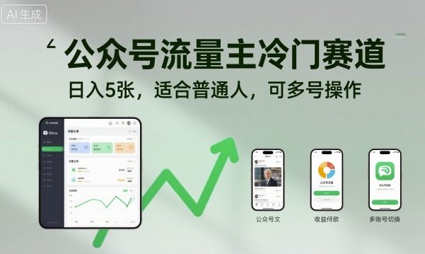 公众号流量主冷门赛道，日入5张，适合普通人，可多号操作-尤课网创